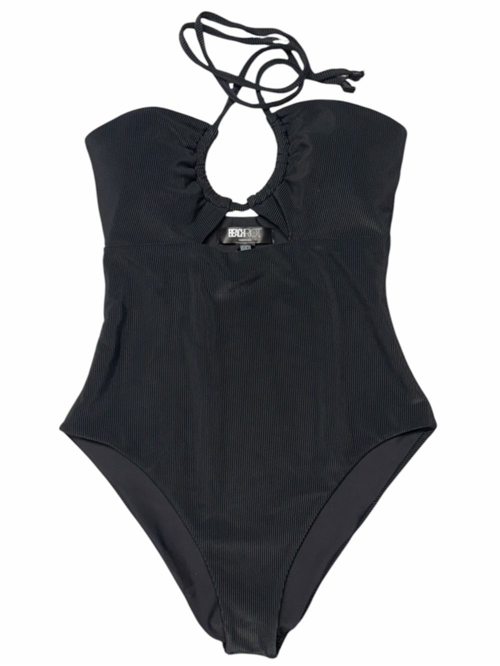 Beach Riot Size Medium Black Ribbed Phoenix Halter One-Piece Swimsuit - Picture 3 of 5